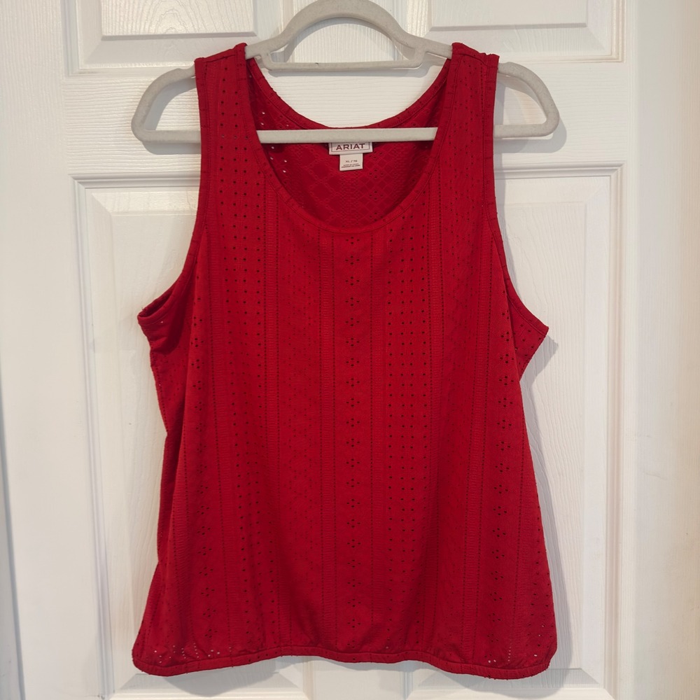 Ariat Womens Red Smith Sleeveless Tank Top Eyelet Pointelle Knit XL 10040513